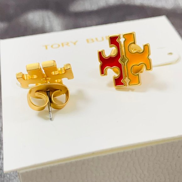 TORY BURCH Earrings • Gold Red Logo Mustard Yellow Earrings - Picture 4 of 13